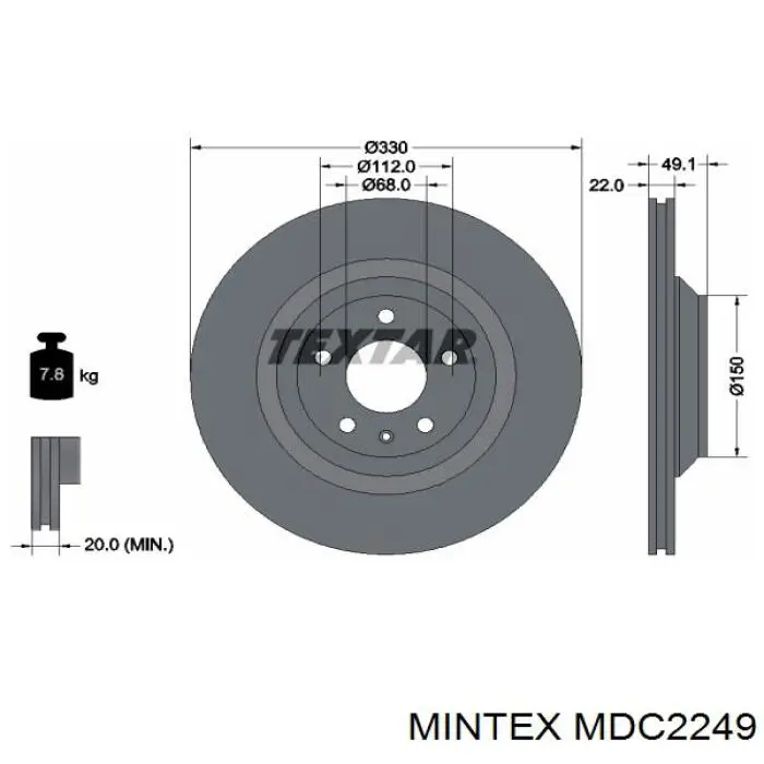 Купити MDC2249 Mintex Диск заднього гальма