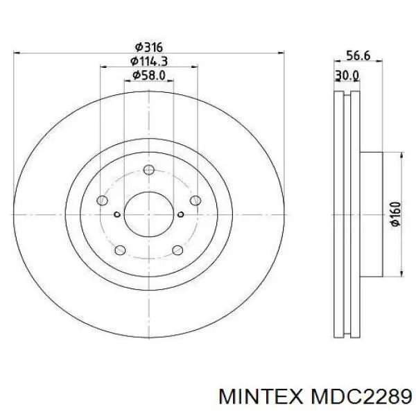 MDC2289 Mintex диск гальмівний передній