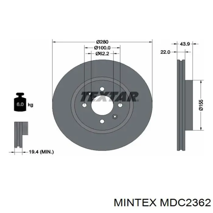 MDC2362 Mintex диск гальмівний передній
