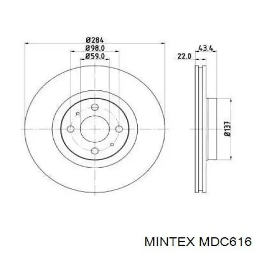 MDC616 Mintex диск гальмівний передній