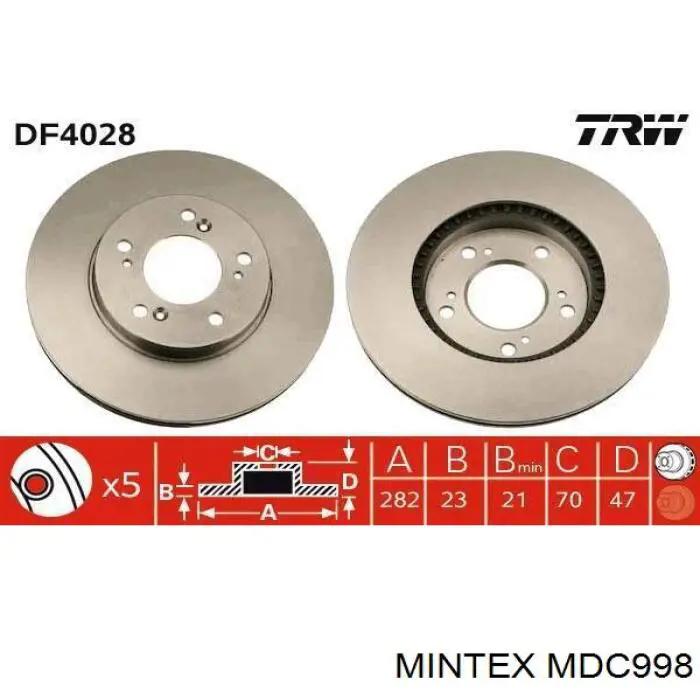 MDC998 Mintex диск гальмівний передній