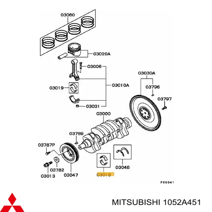 1052A451 Mitsubishi Вкладиші колінвала, корінні, комплект, стандарт (STD)