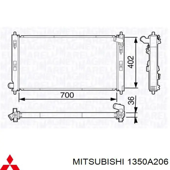 1350A206 Mitsubishi радіатор охолодження двигуна