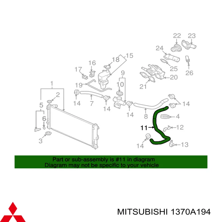 1370A194 Mitsubishi шланг/патрубок радіатора охолодження, нижній