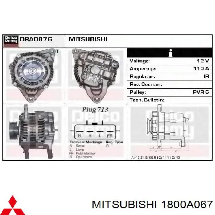1800A067 Mitsubishi генератор