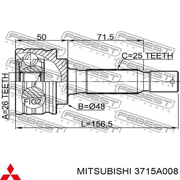 Піввісь задня, права 3715A008 Mitsubishi