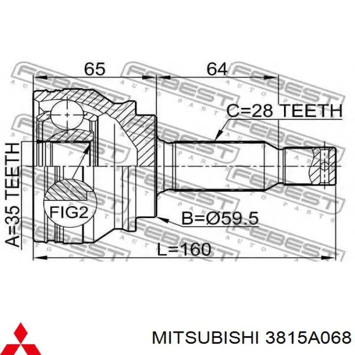 3815A068 Mitsubishi піввісь (привід передня, права)