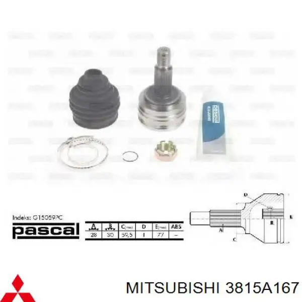 3815A167 Mitsubishi піввісь (привід передня, ліва)