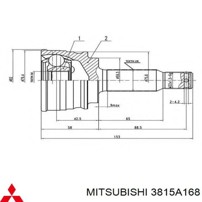 3815A168 Mitsubishi піввісь (привід передня, права)