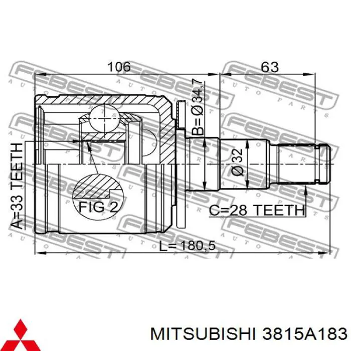 Шарнір кутових швидкостей передній лівий Mitsubishi 3815A183 ціна, від 38.98 USD