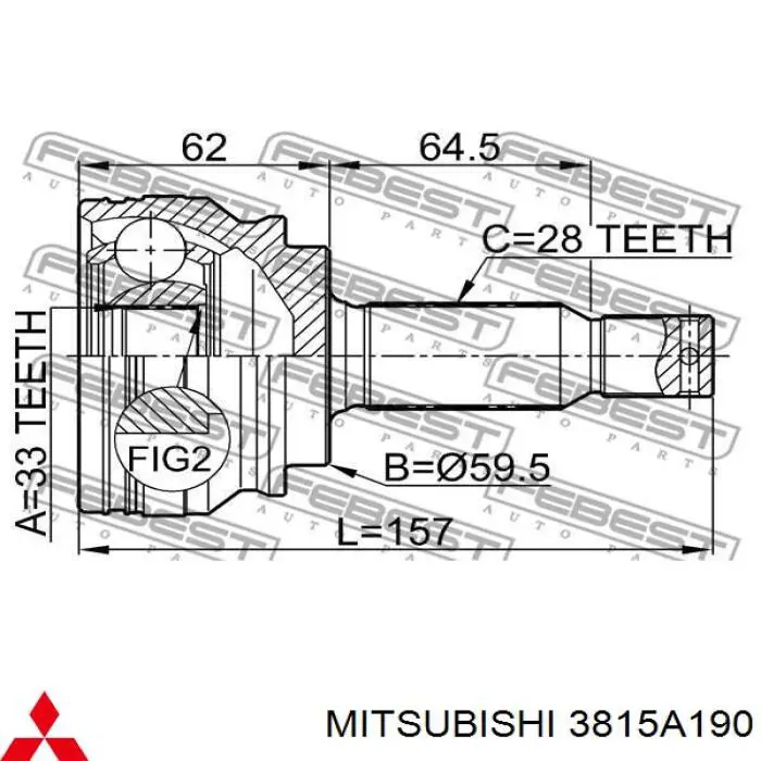 3815A190 Mitsubishi піввісь (привід передня, права)