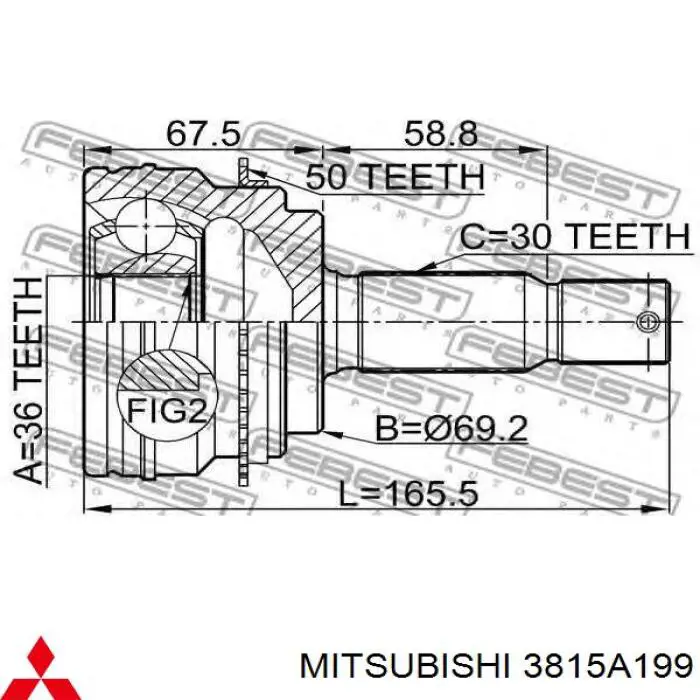 3815A199 Mitsubishi піввісь (привід передня, ліва)
