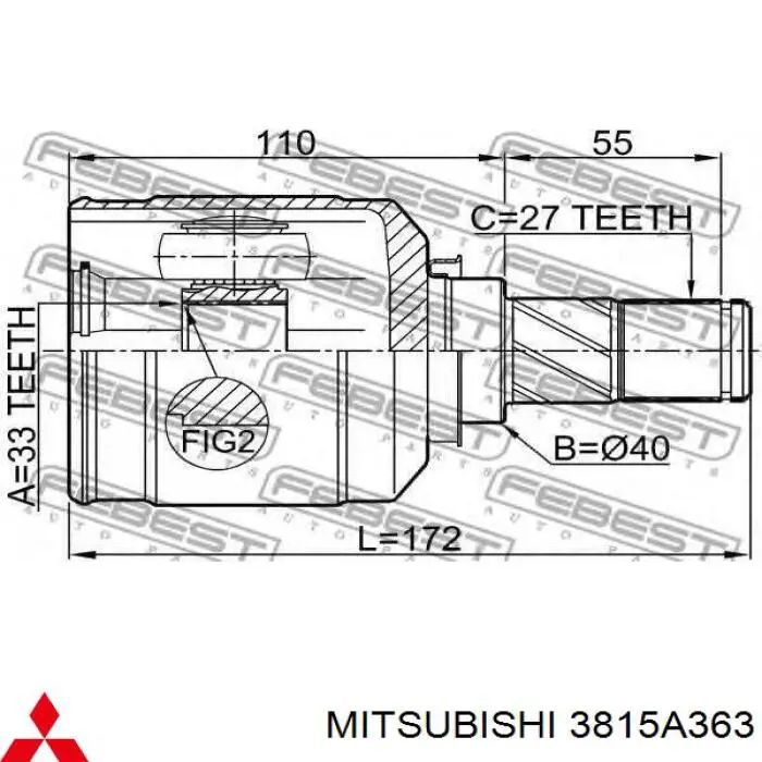 3815A363 Mitsubishi піввісь (привід передня, ліва)