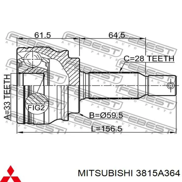 Піввісь (привід) передня, права 3815A364 Mitsubishi