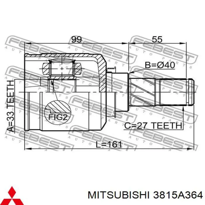 Піввісь передня, права Mitsubishi 3815A364 ціна, від 51.39 USD