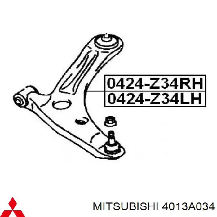 Важіль передньої підвіски нижній, правий 4013A034 Mitsubishi