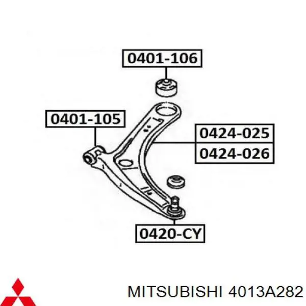 Важіль передньої підвіски нижній, правий Mitsubishi 4013A282 ціна, від 27.28 USD