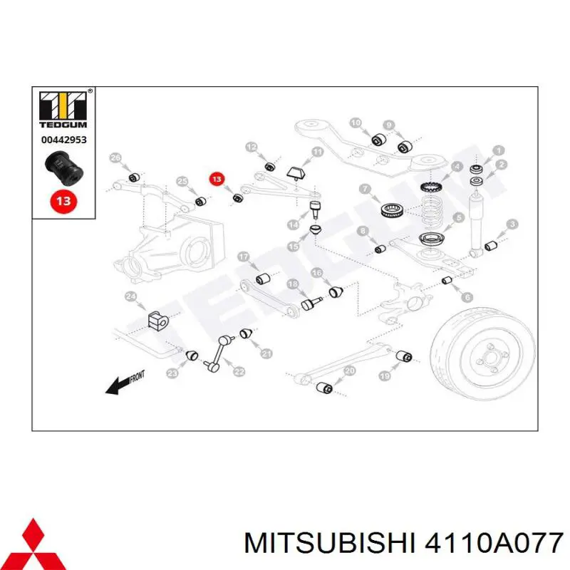 Важіль задньої підвіски верхній, лівий 4110A077 Mitsubishi