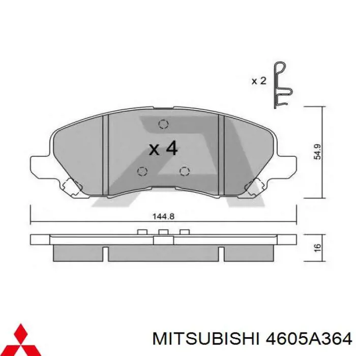 Колодки гальмівні передні, дискові 4605A364 Mitsubishi