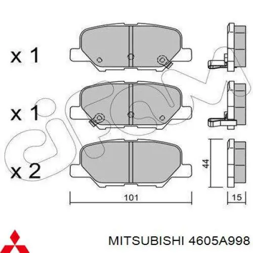 Задні гальмівні колодки 4605A998 Mitsubishi