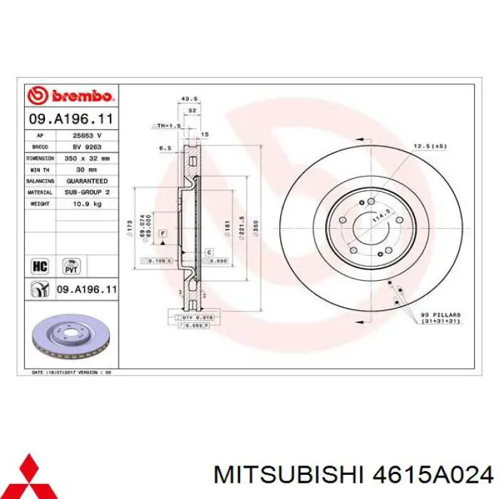 Гальмівні диски передні 4615A024 Mitsubishi