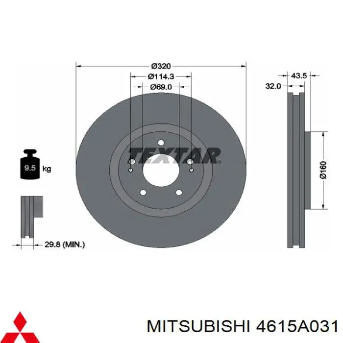 Диск переднього гальма Mitsubishi 4615A031 ціна, від 49.62 USD