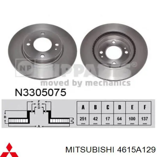 Диск гальмівний передній 4615A129 Mitsubishi