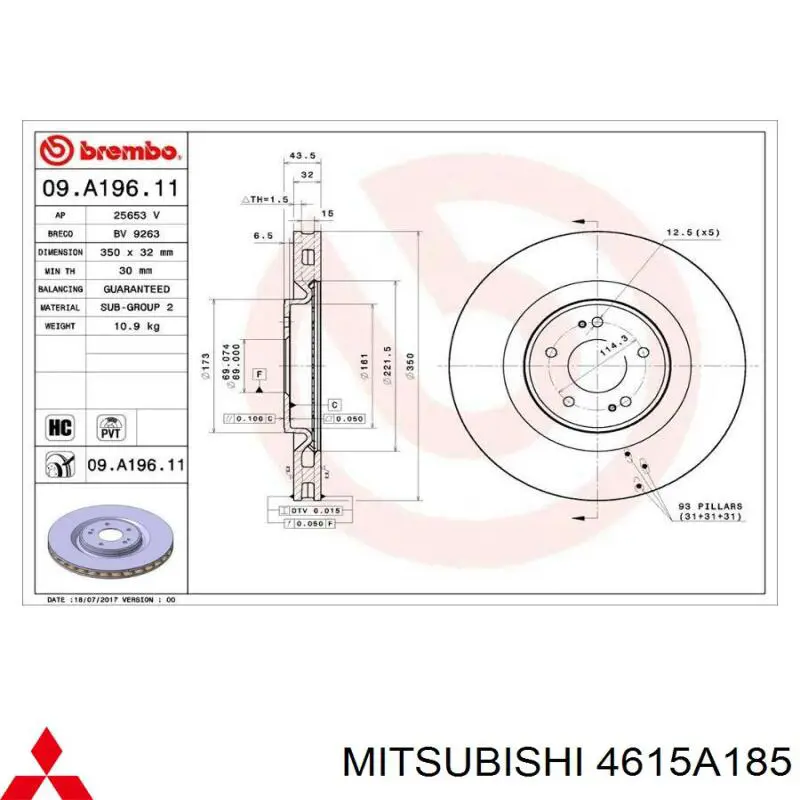 Диск переднього гальма Mitsubishi 4615A185 ціна, від 125.47 USD