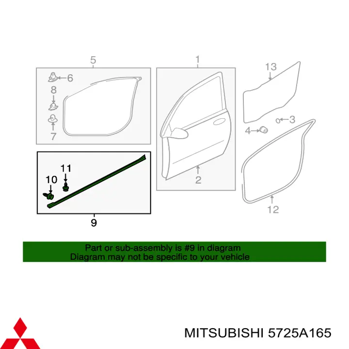 Ущільнювач скла передніх дверей лівої, внутрішній (планка) Mitsubishi 5725A165 ціна, від 8.87 USD