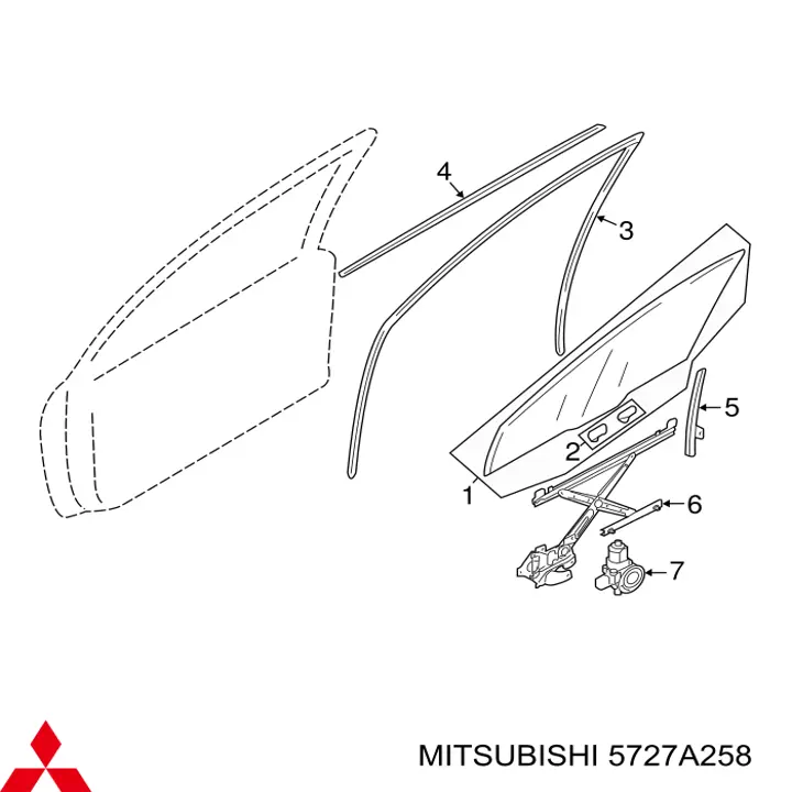 5727A258 Mitsubishi ущільнювач скла передніх дверей, внутрішній (планка)
