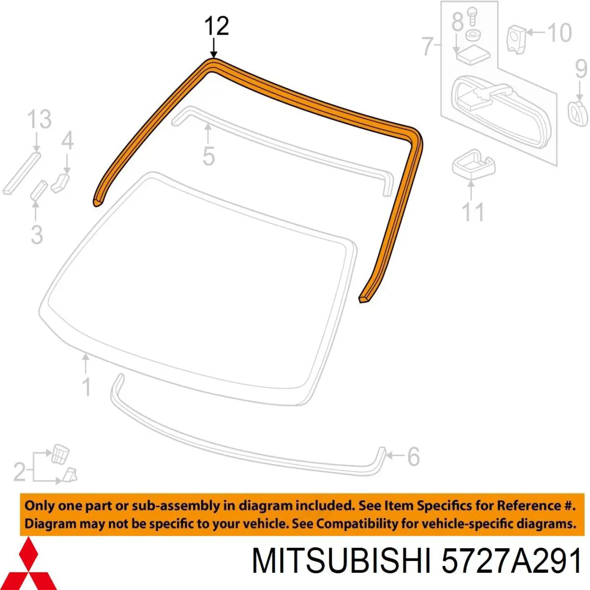 Купити 5727A291 Mitsubishi Молдинг опускного скла нижній, двері передньої, лівої