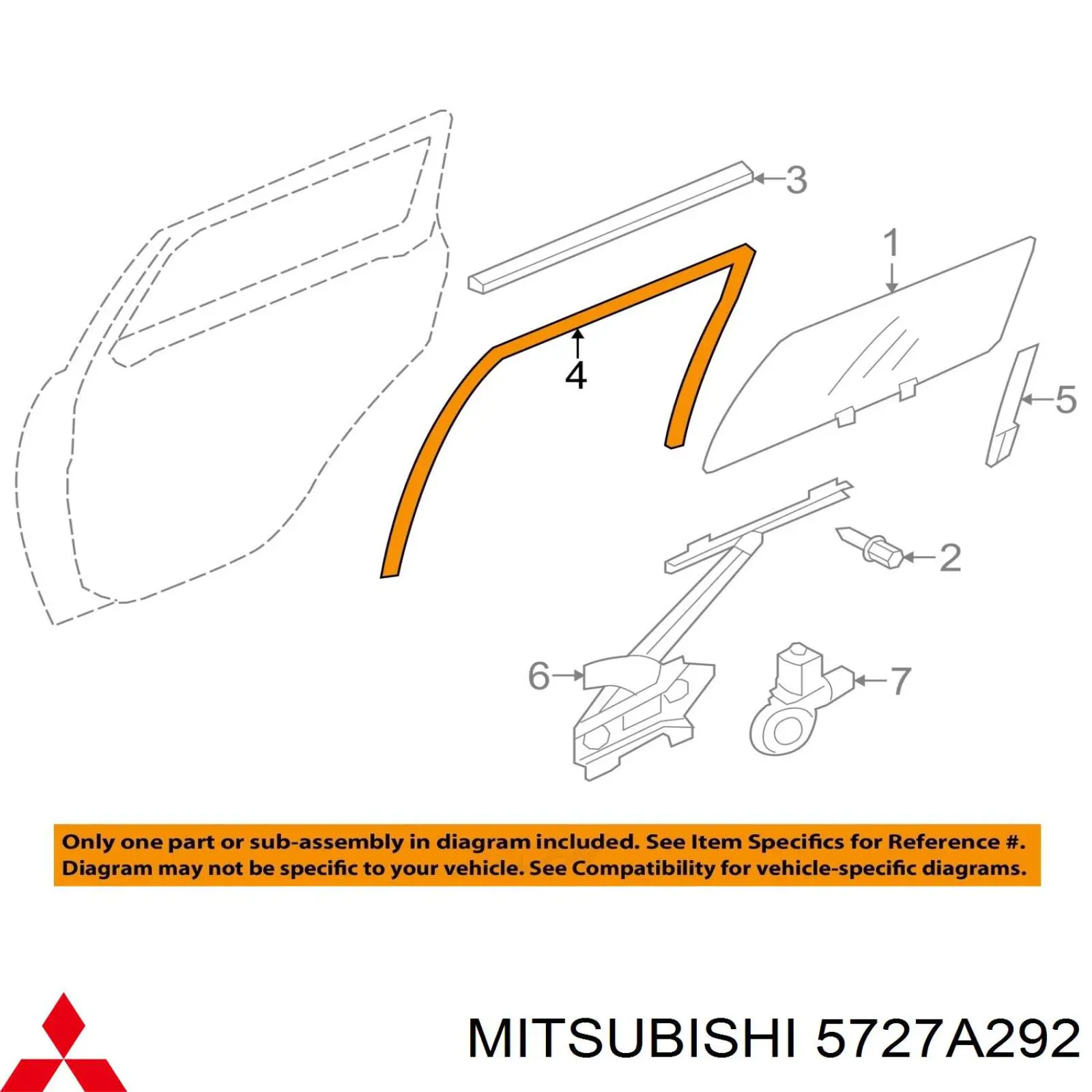 Молдинг опускного скла нижній, двері передньої, правої Mitsubishi 5727A292 ціна, від 15.08 USD