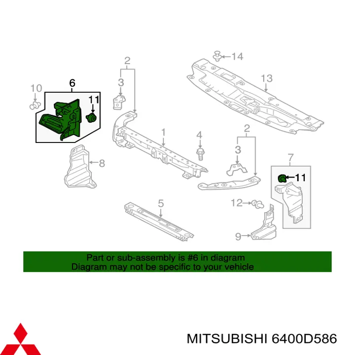Купити 6400D586 Mitsubishi Повітропровід / дефлектор радіатора, верхній