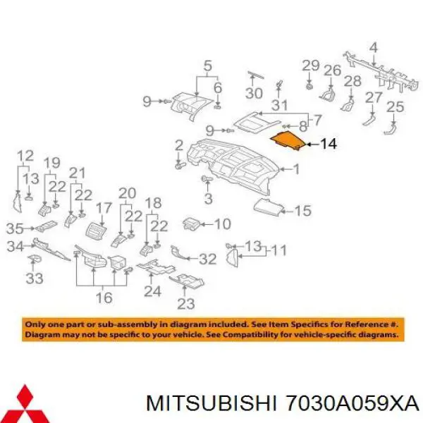 Купити 7030A059XA Mitsubishi Молдинг (накладка) панелі приладів "торпедо", правий