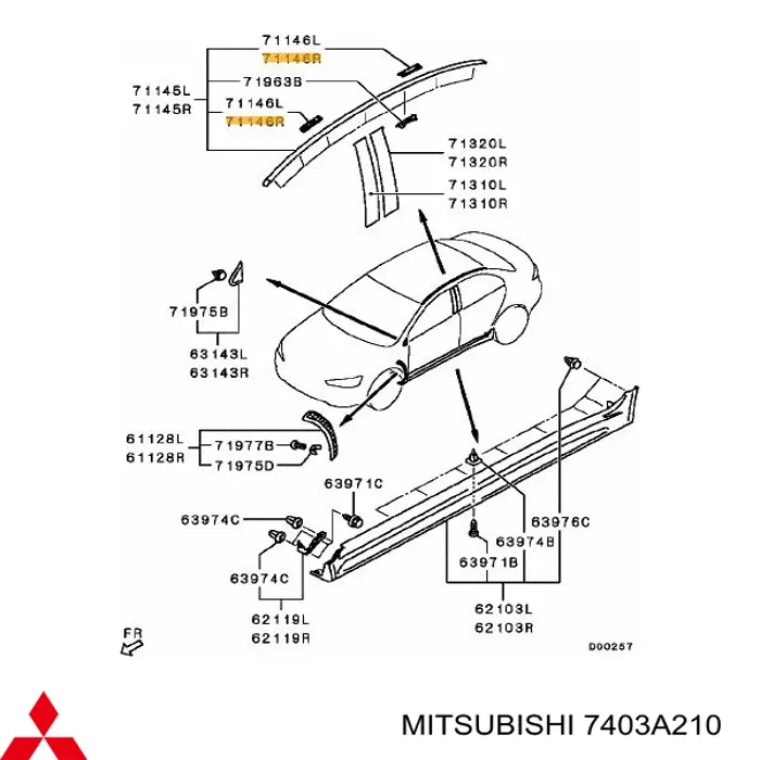 7403A210 Mitsubishi Кліпса молдингу даху