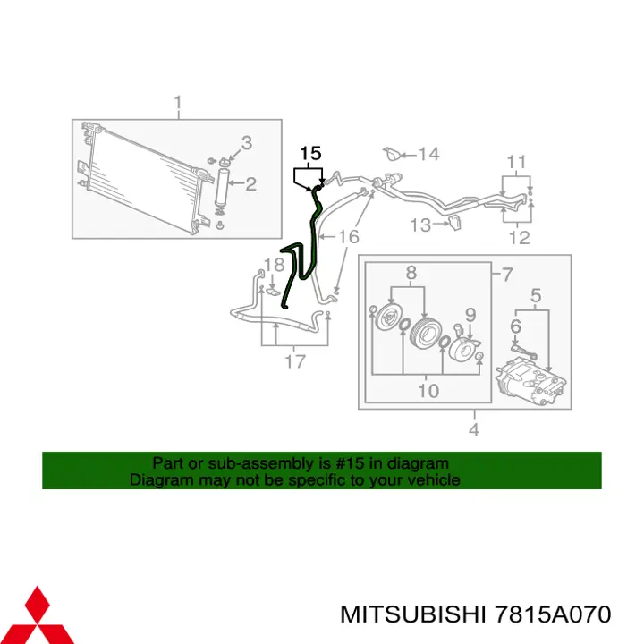 Купити 7815A070 Mitsubishi Шланг кондиціонера, від радіатора до випарника