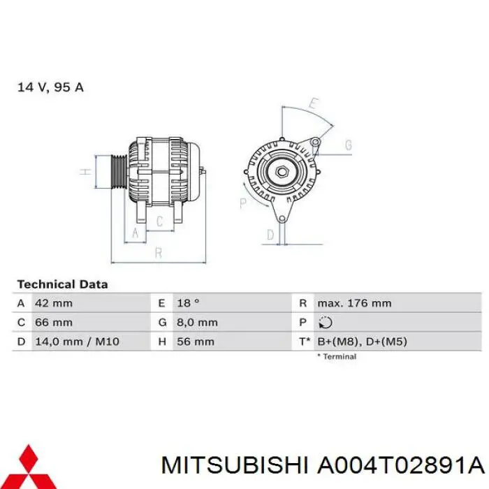 Генератор Mitsubishi A004T02891A ціна, від 97.38 USD