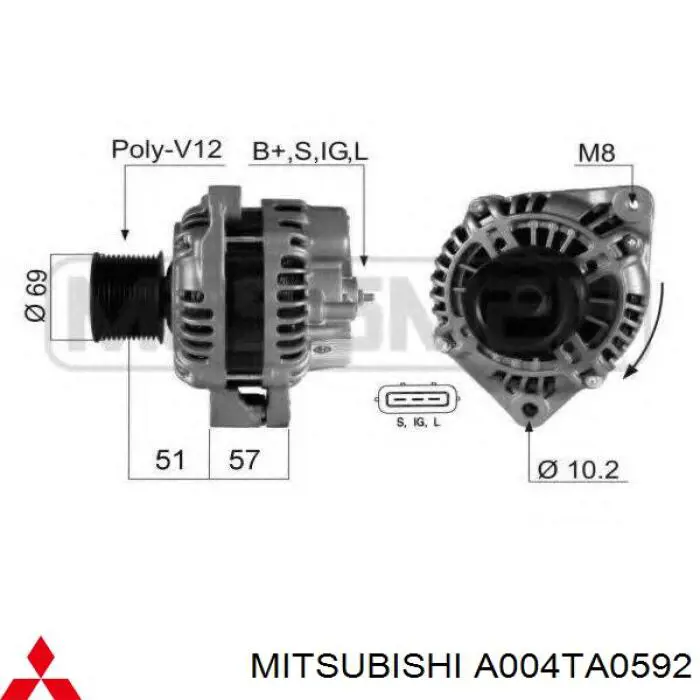 Генератор Mitsubishi A004TA0592 ціна, від 169.83 USD