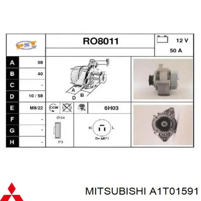 Генератор A001T41291 Mitsubishi