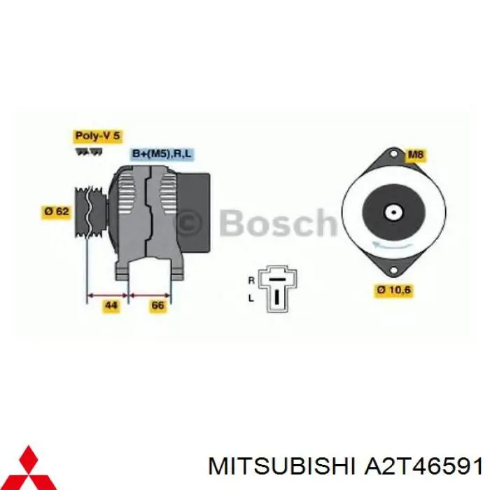 Генератор Mitsubishi A2T46591 ціна, від 766.04 USD