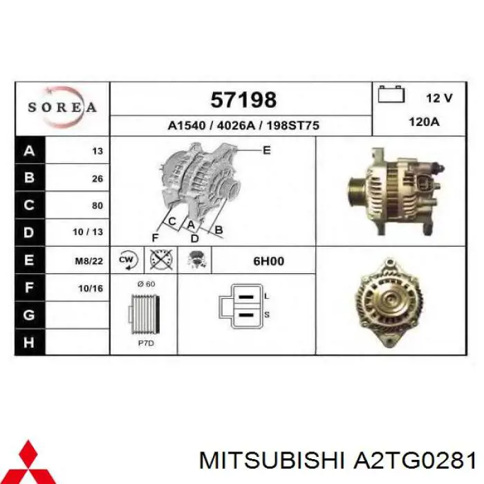 A2TG0281 Mitsubishi Авто генератор