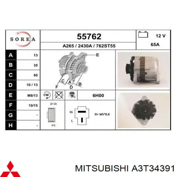 Генератор Mitsubishi A2T41091 ціна, від 190.04 USD