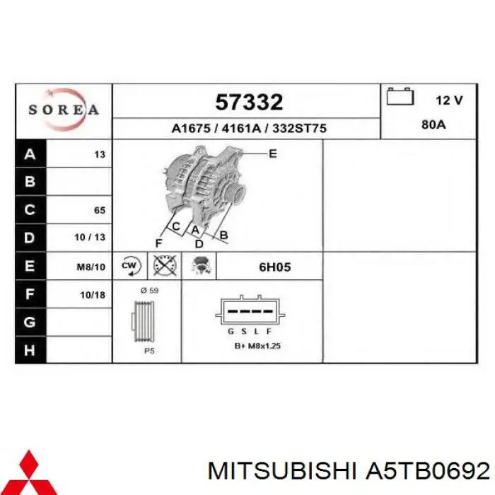 A005TB0692 Mitsubishi Авто генератор