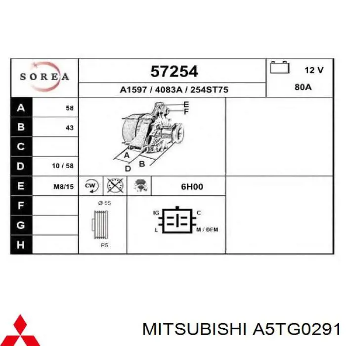 Генератор Mitsubishi A5TG0291 ціна, від 133.00 USD