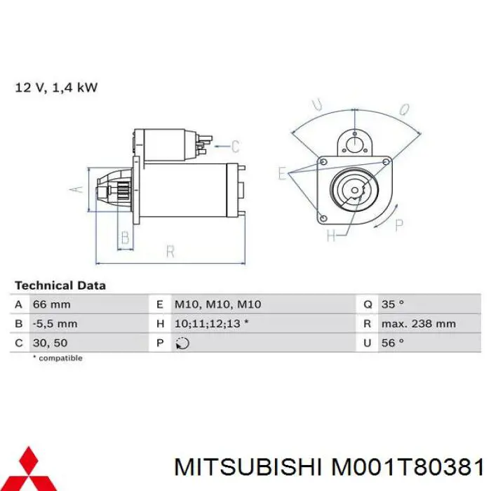 M001T80381 Mitsubishi Стартер двигуна