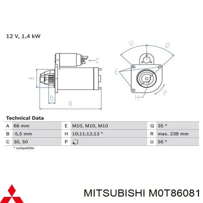 Стартер M0T86081 Mitsubishi