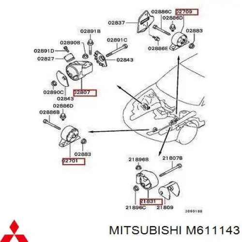Подушка (опора) двигуна, передня Mitsubishi M611143 ціна, від 10.70 USD