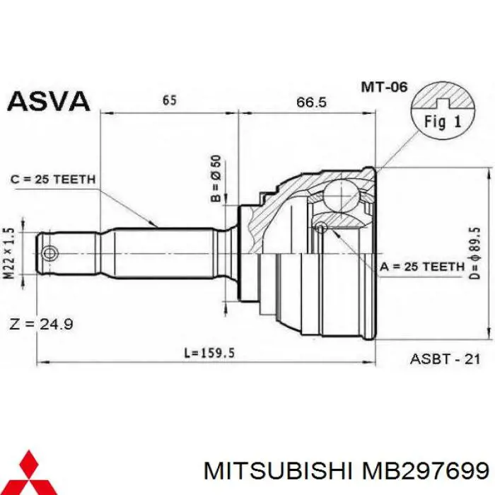 MB297699 Mitsubishi шрус зовнішній передній, правий
