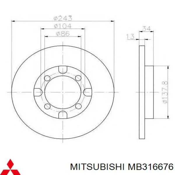 MB316676 Mitsubishi диск гальмівний передній