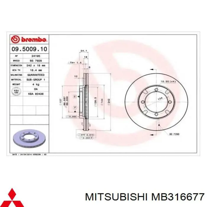 MB316677 Mitsubishi диск гальмівний передній